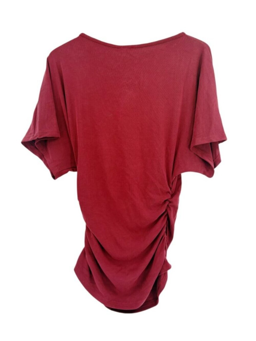 NWT OGL Sandwashed Effortless Boatneck Batwing Sleeve Side Ruched Top Jujube Red - Picture 4 of 12